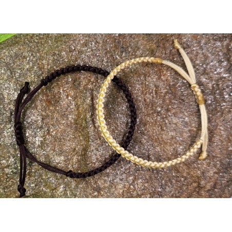 Élégance Terrestre Duo de Bracelets Macramé Crème et Marron