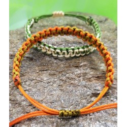 Nature et Éclat Duo de Bracelets Vert-Crème et Orange-Doré