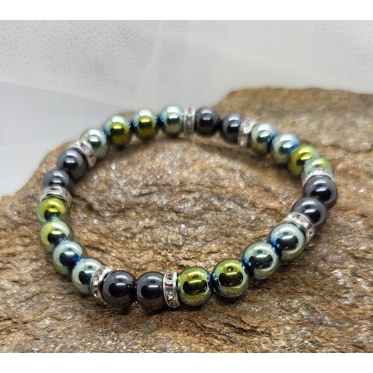 Bracelet Hématite Vert et Noir - Pour les élégants contrastés