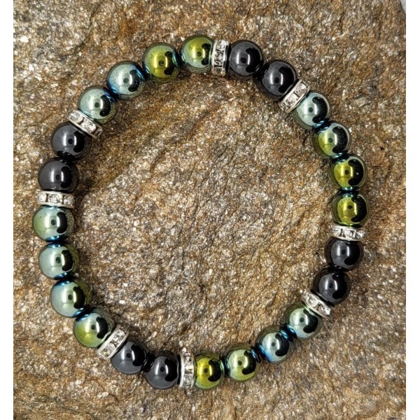 Bracelet Hématite Vert et Noir - Pour les élégants contrastés