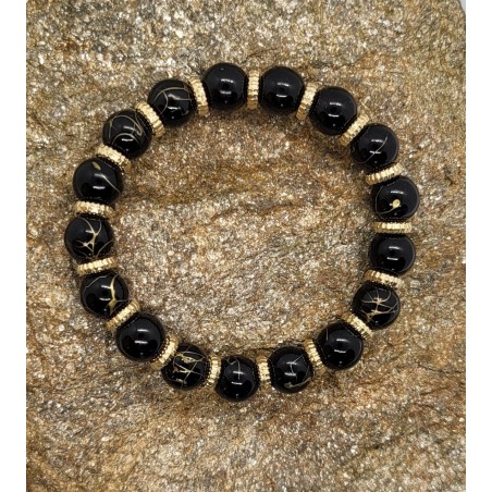 Bracelet Perles Noires et Fils d'Or - Pour les élégants audacieux