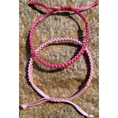 Éclat de Roses Duo de Bracelets Macramé Rose et Rose Foncé